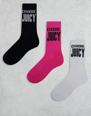 Juicy Couture - 3er-Pack Socken in Schwarz/Weiß/Rosa-Bunt