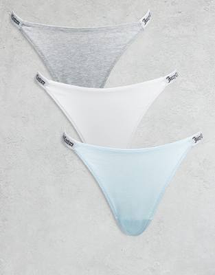 Juicy Couture - 3er-Pack Tangas in Grau, Weiß und Blau mit Logo-Bunt
