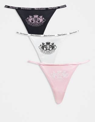 Juicy Couture - 3er-Pack Tangas in Weiß, Rosa und Schwarz mit Logo-Wappenmotiv-Bunt
