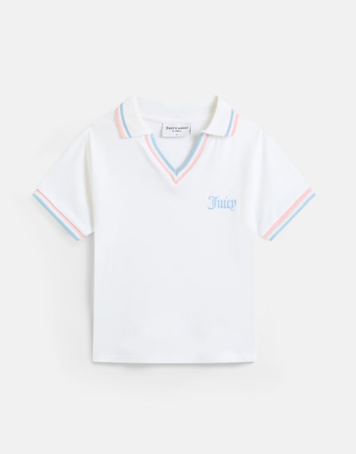 Juicy Couture – Biały T-shirt o krótkim fasonie z kołnierzykiem polo