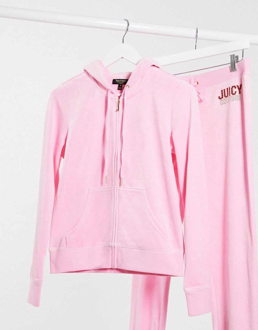 Juicy Couture - Black Label - Hvid Robertson-jakke i velour med Juicy-bling-Pink