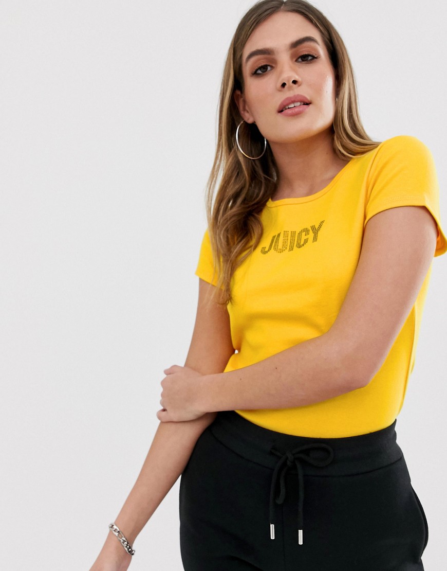Juicy Couture Black Label juicy slogan ribbed t-shirt-Yellow