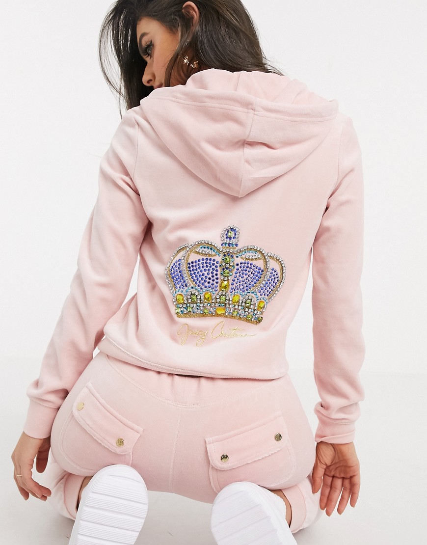Juicy Couture Black Label Luxe Crown Velour Robertson Hoodie in pink