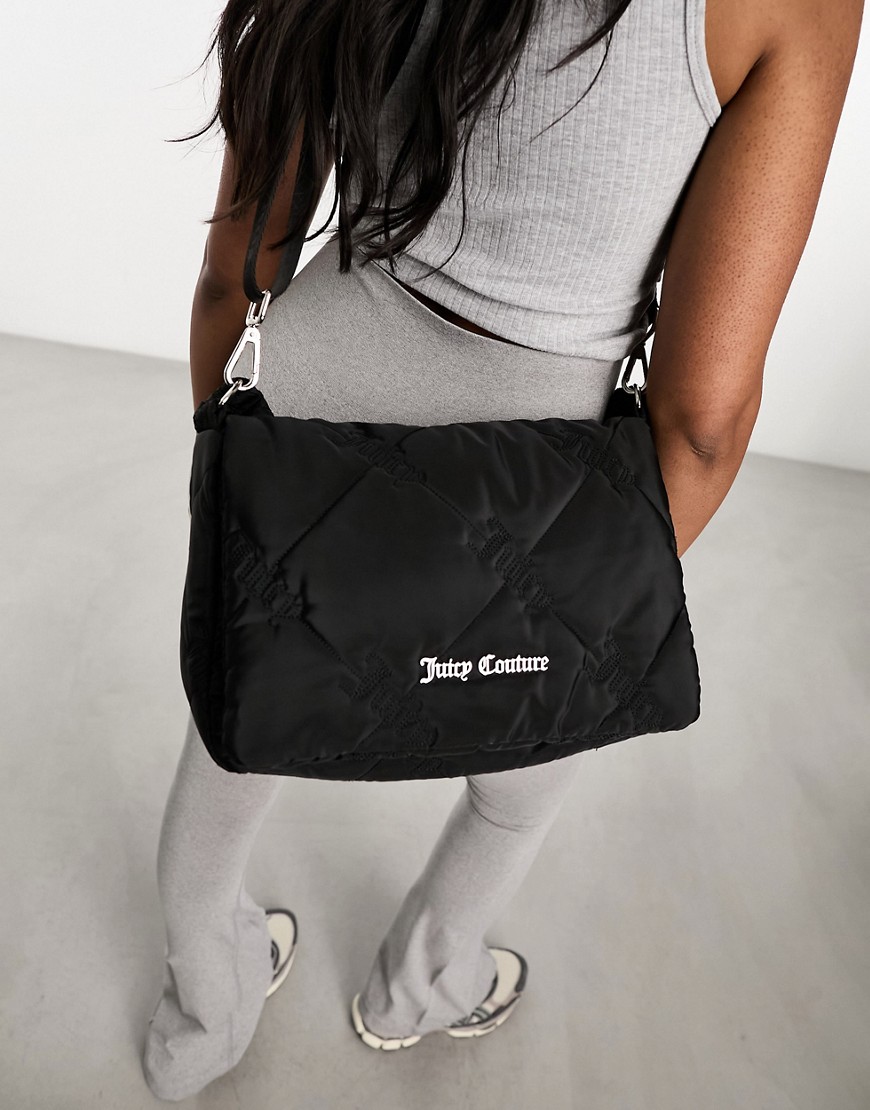 juicy couture - borsa a tracolla nera trapuntata in nylon-nero