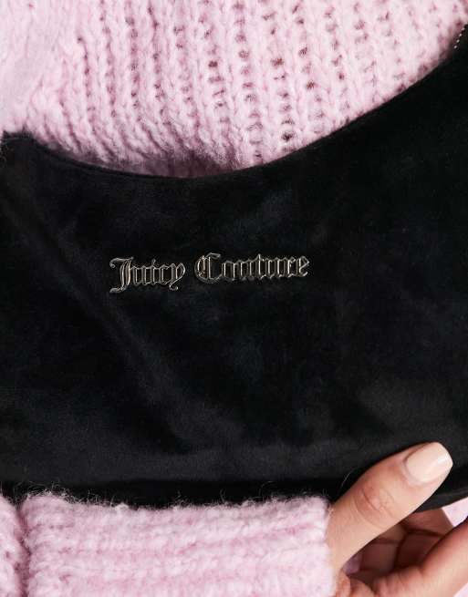 Juicy Couture - Borsa da spalla in velour nero con catenina, 2 di 4