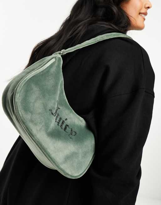 Juicy Couture - Borsa da spalla in velour verde scuro, 3 di 4