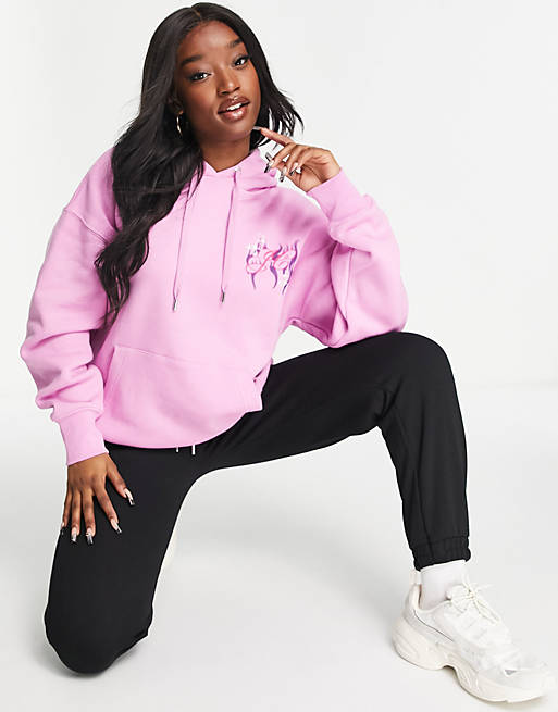 Juicy Couture boyfriend fleece hoodie co-ord with flame logo in pink
