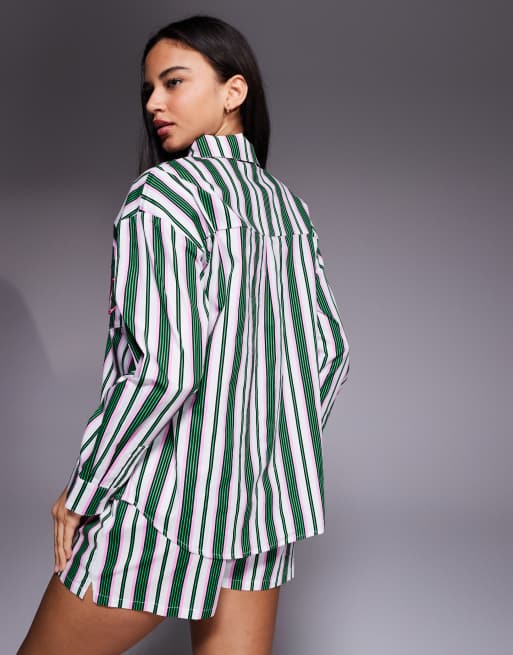 Juicy Couture - Camicia del pigiama a maniche lunghe a righe verdi e bianche con logo in coordinato, 2 di 4