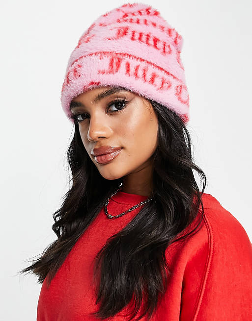 Juicy Couture - Cappello in maglia rosa con monogramma 