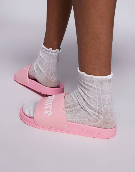 Juicy Couture Carmen collegiate PU sliders in pink, 2 of 4