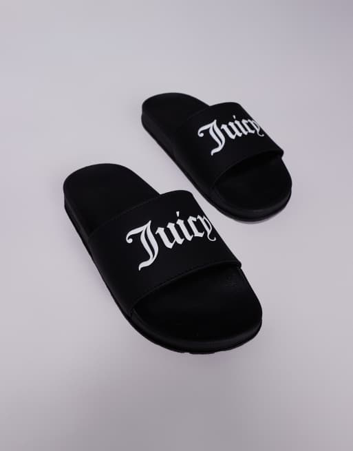 Juicy Couture – Carmen – Svarta tofflor i PU med collegestil, 4 av 4