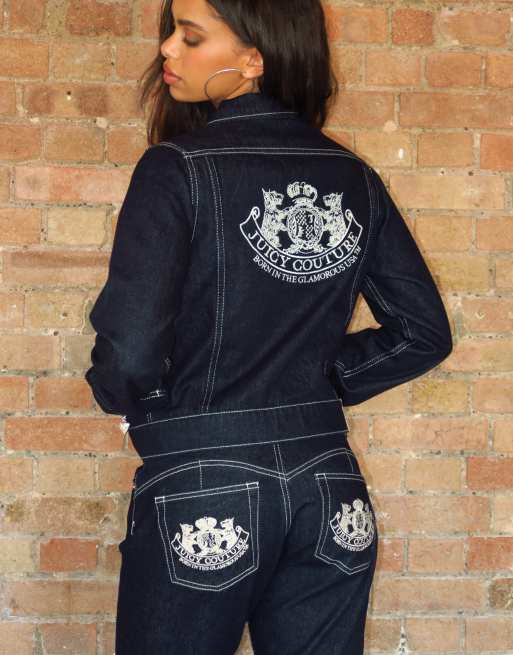 Juicy Couture - chaqueta vaquera azul oscuro con logo de escudo para perro, conjunto, 2 de 4