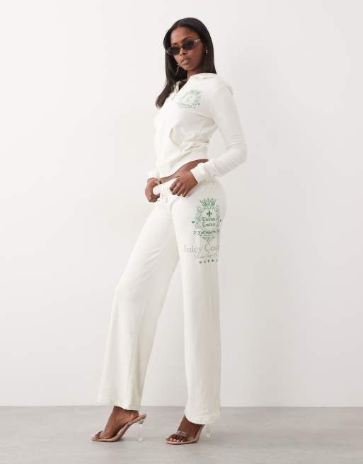 Juicy Couture - Chateau - Coordinato color crema con logo composto da felpa con cappuccio e zip e joggers a fondo ampio con coulisse