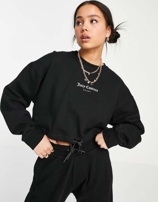 Juicy Couture co ord cropped crew neck sweatshirt with metallic logo in black