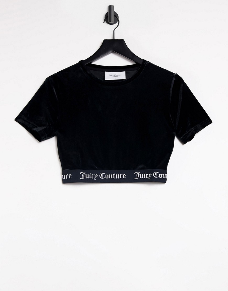 juicy couture co-ord lounge crop tee with logo trim in black
