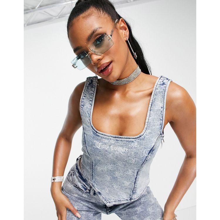 Jacquard Denim Cupped Button Corset