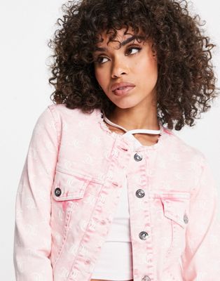Juicy Couture co-ord monogram jacquard denim jacket in fluorescent pink