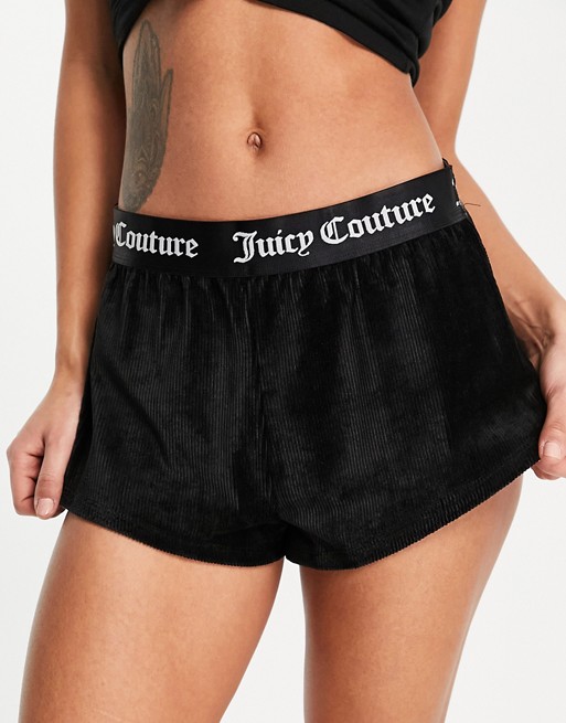 Juicy Couture co-ord rib lounge shorts with logo tape in black