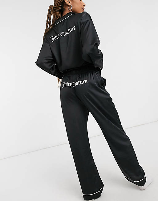 Juicy Couture co ord satin pyjama bottoms in black