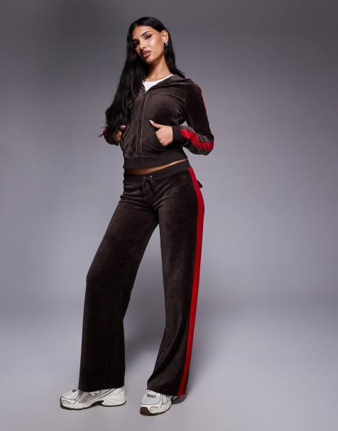 Juicy Couture co-ord straight leg stripe logo joggers in brown/red - view 1