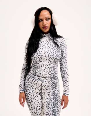 Juicy Couture Juicy Couture co-ord thermal roll neck long sleeve top in leopard print-Multi