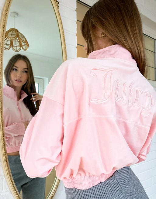 Juicy Couture co-ord velour crop half zip jacket in pink