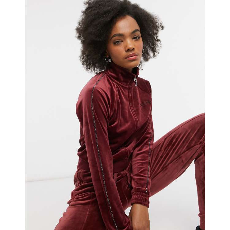 Women's Red Velour Tracksuit Hooded Loungewear Co Ord –