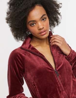 womens burgundy velour tracksuit