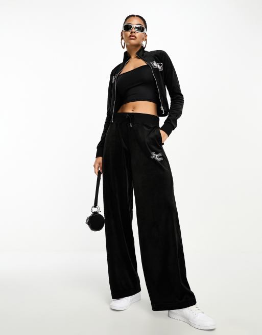 BLACK VELOUR DIAMANTE FLARED PANTS – Juicy Couture UK