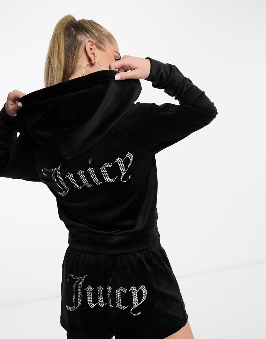 Juicy Couture co-ord velour zip through hoodie in black