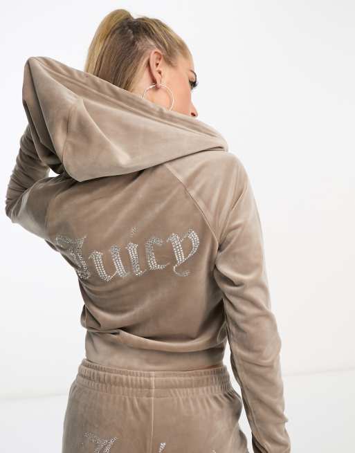 Juicy Couture co-ord velour zip through hoodie in brown