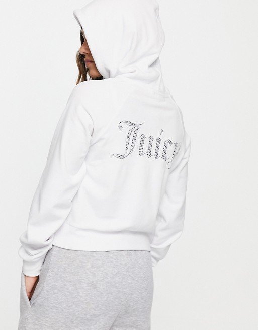 Juicy Couture co-ord velour zip track jacket with diamante back logo back in white