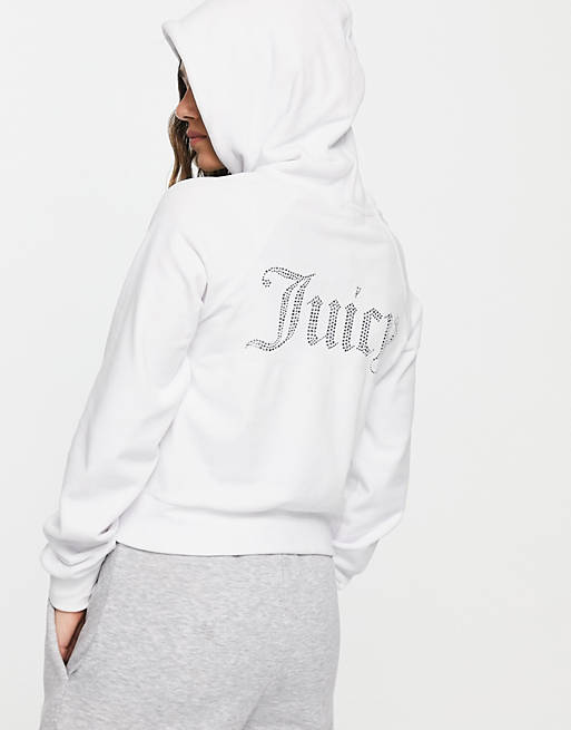 Women Juicy Couture co-ord velour zip track jacket with diamante back logo back in white 
