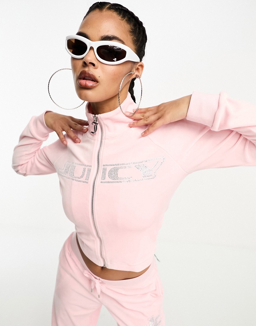 juicy couture co-ord velour zip up sweatshirt with diamante logo in pink