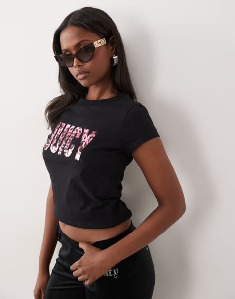 Juicy Couture - Colección exclusiva - Camiseta negra con estampado de leopardo rosa y logo - view 1
