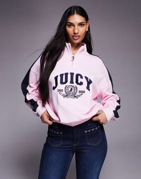 Juicy Couture - College - Sweatshirt met 1/4 rits en logo in roze - view 1