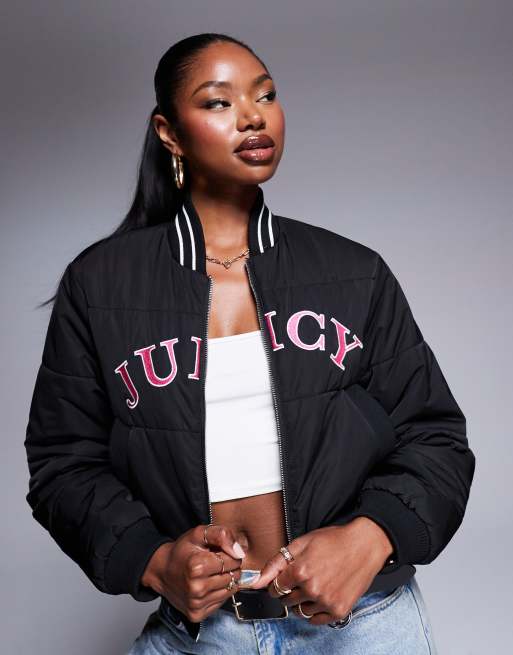 Juicy Couture collegiate logo cropped puffer jacket in black ASOS