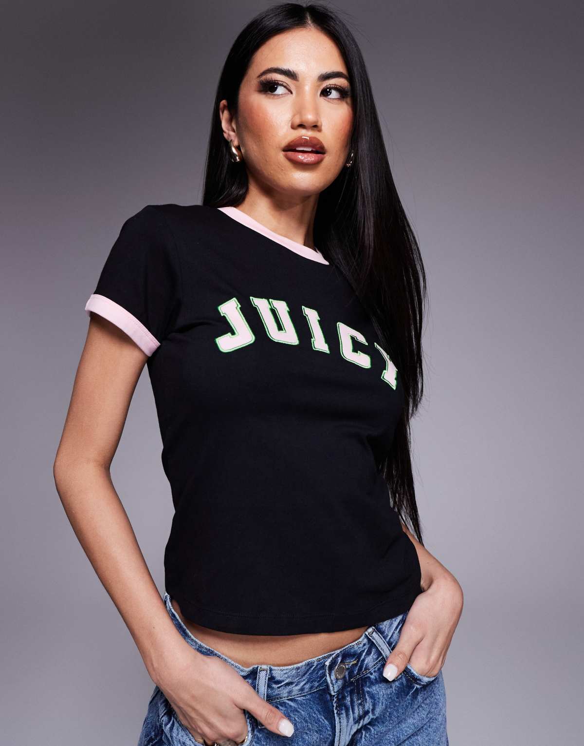 Juicy Couture collegiate ringer t-shirt in black