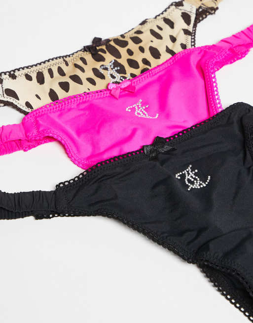 Juicy Couture - Confezione da 3 perizomi leopardato/rosa/nero, 2 di 3
