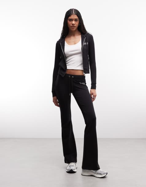 Juicy Couture - Coordinato nero con joggers a zampa e felpa con cappuccio, zip e logo con strass - view 1