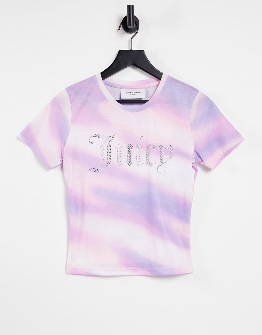 Juicy Couture cropped baby t-shirt with glitter logo in tie dye-Purple