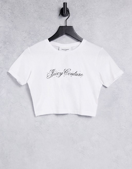 Juicy Couture cropped t-shirt with logo in white