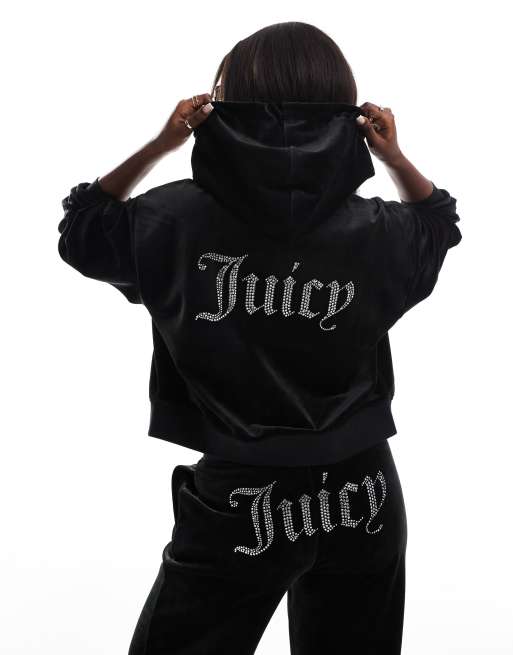 Juicy Couture – Czarna luźna bluza z kapturem z weluru z zapięciem na zamek – tylko w ASOS
