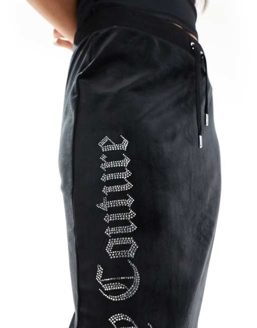 Juicy Couture – Czarna welurowa spódnica midi z logo, 2 z 5