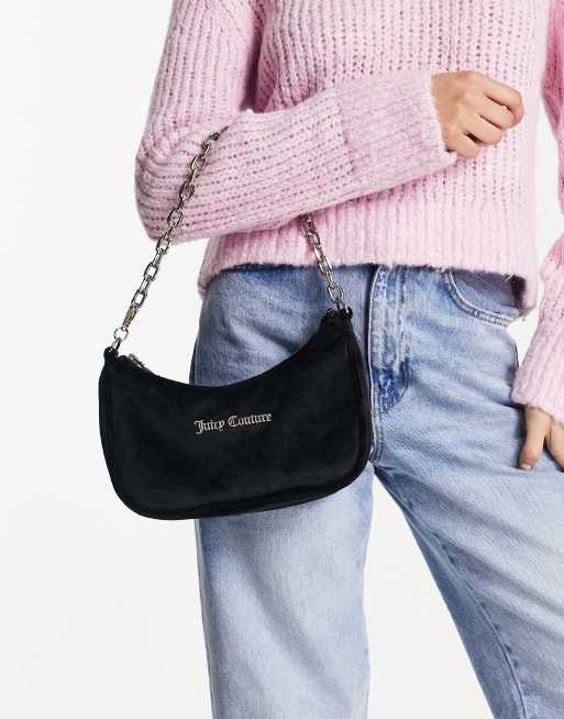 Juicy Couture – Czarna welurowa torba na ramię z łańcuszkiem, 3 z 4