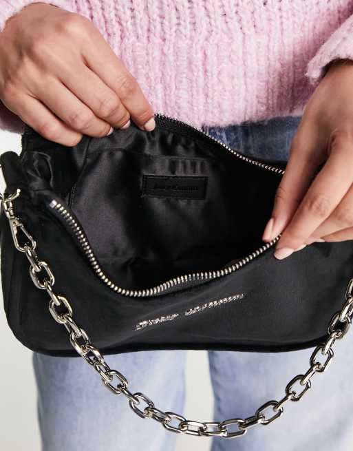 Juicy Couture – Czarna welurowa torba na ramię z łańcuszkiem, 4 z 4