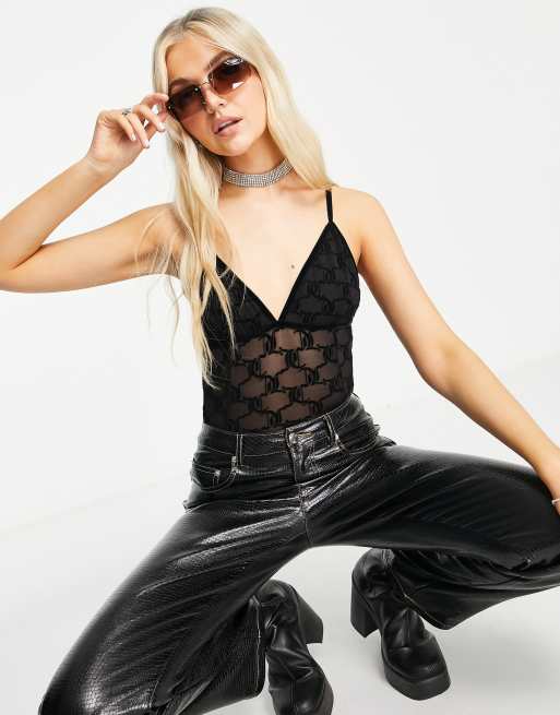 Juicy Couture – Czarne siateczkowe body ze wzorem z monogramem
