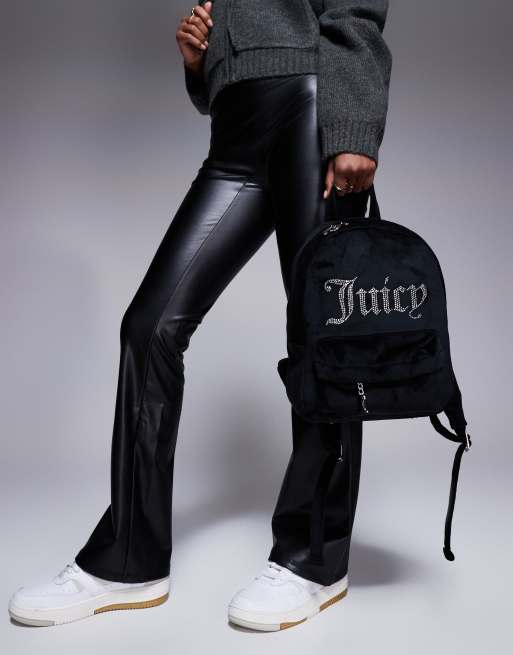 Juicy Couture – Czarny welurowy plecak z logo, 2 z 4
