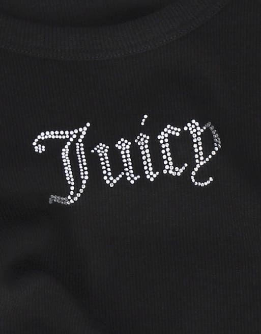 Juicy Couture - Débardeur côtelé avec logo orné de strass - Noir, 3 de 3