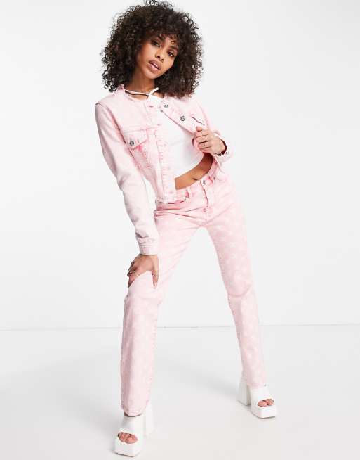 Juicy Couture - Denim jeans met monogrammen in jacquard in roze